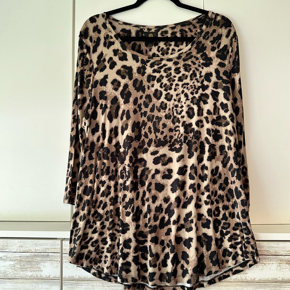 🐆 JM Collection Leopard Print Top 3/4 Sleeve Size L